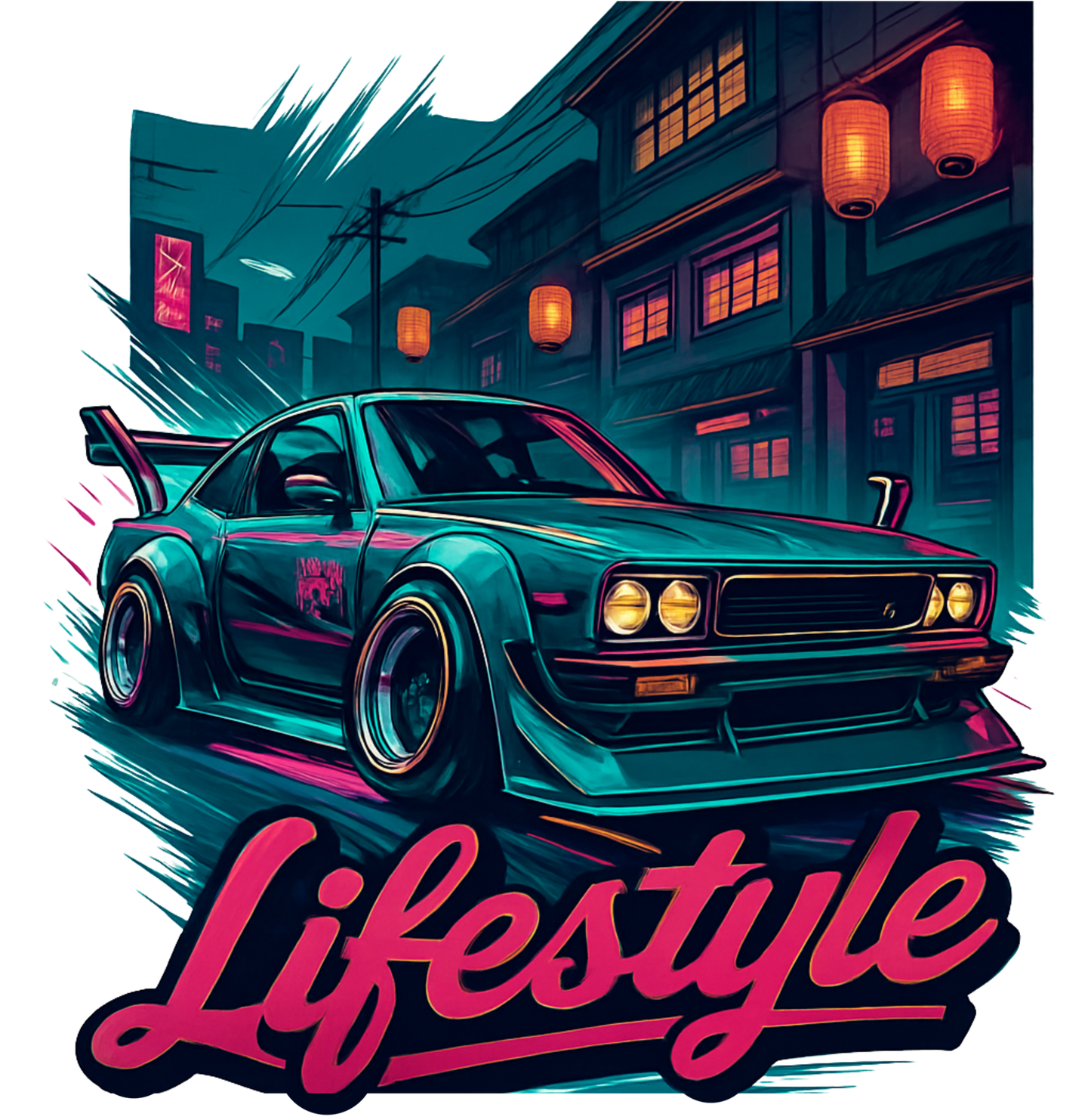 Retro JDM Night Drive T‑Shirt — Bosozoku 'Lifestyle' Neon Car Streetwear Tee